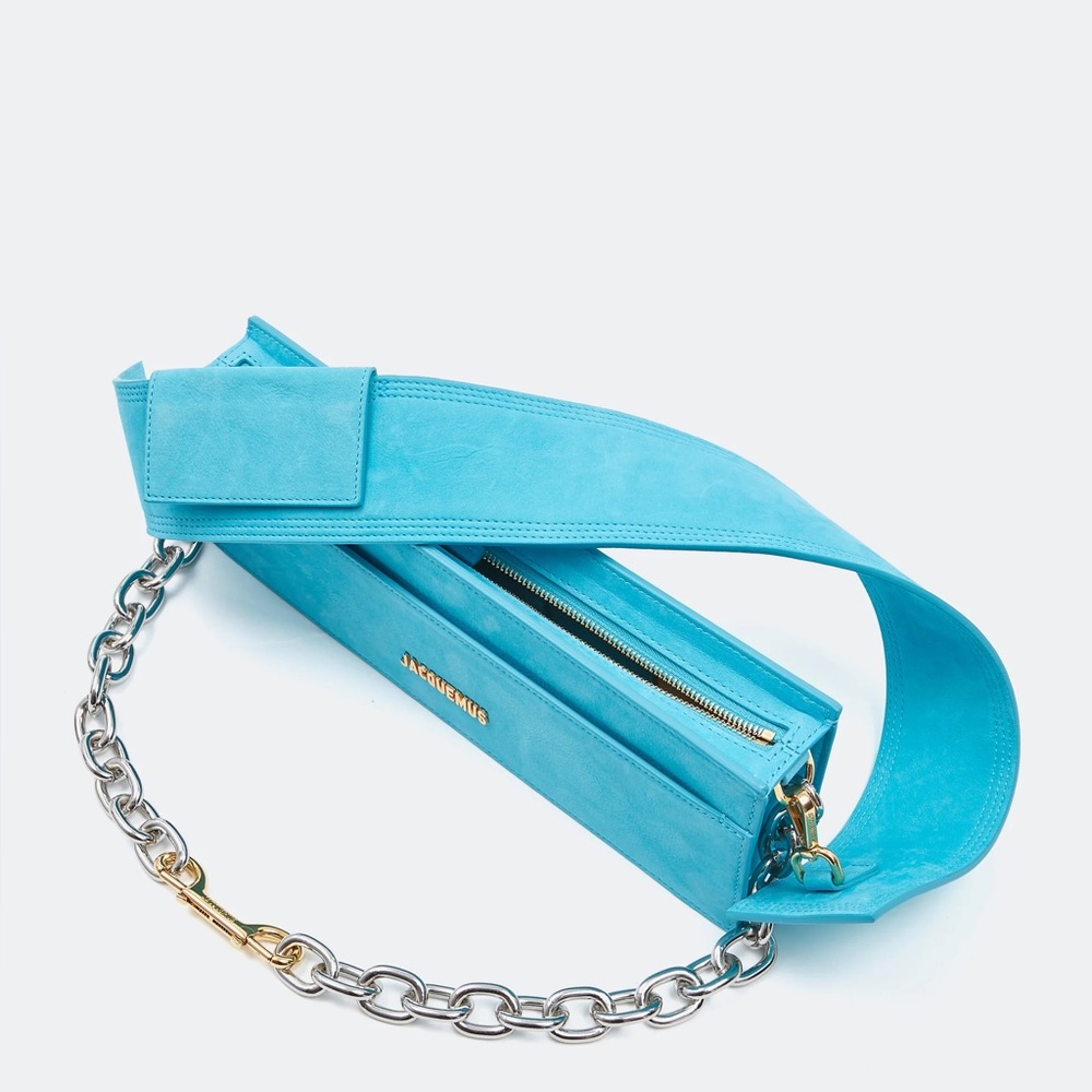 Jacquemus Bright Turquoise Leather Shoulder Bag with Chain - Picture 2 of 6